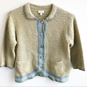 J. Jill Hand Crochet 3/4 Sleeve Cardigan Sweater